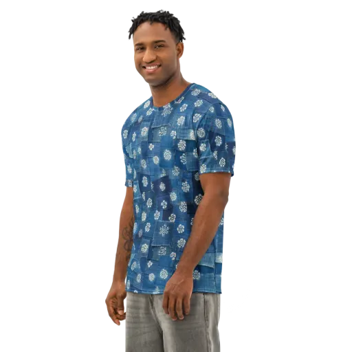 Sapphire Bloom on a Men's Cotton Crew Neck T-Shirt