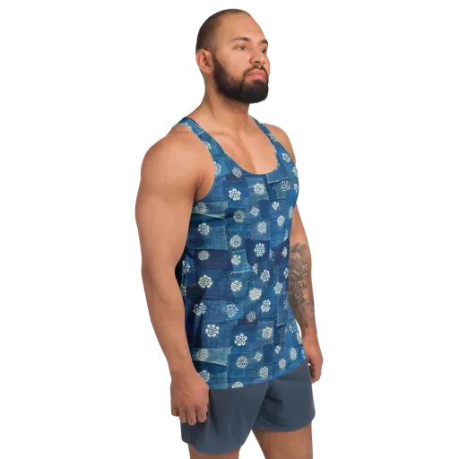 Sapphire Bloom on a Men's Tank Top