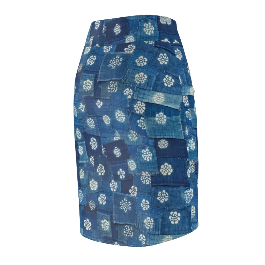 Sapphire Bloom on Pencil Skirt — Back Side