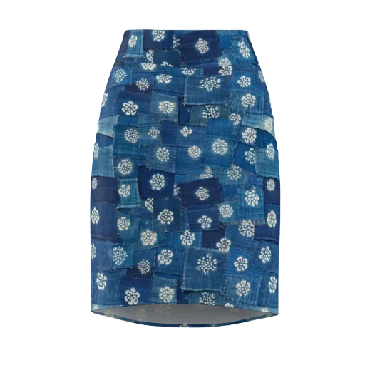 Sapphire Bloom on a Pencil Skirt