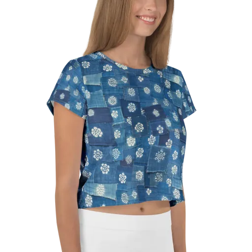 Sapphire Bloom on a Crop Tee