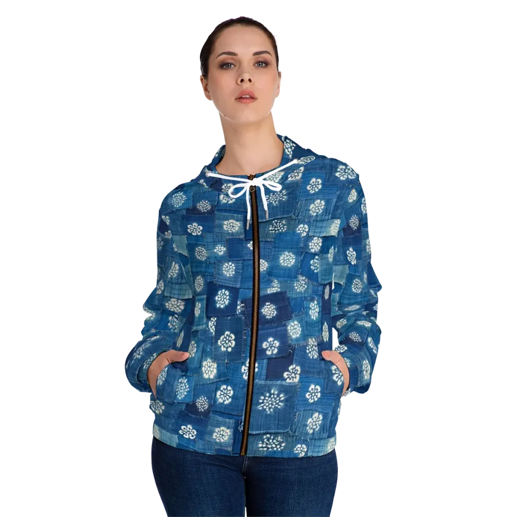 Sapphire Bloom on Women's Full-Zip Hoodie — Front On Person