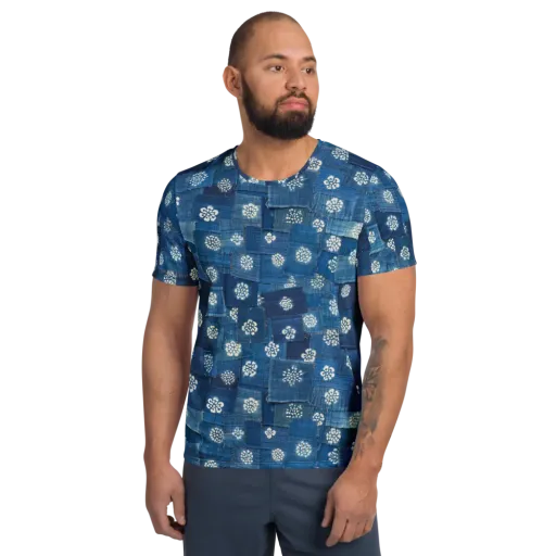Sapphire Bloom on a Men's Athletic T-Shirt