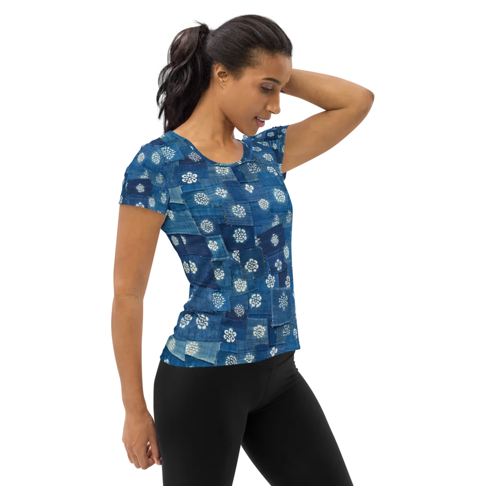 Sapphire Bloom on Women's Athletic T-Shirt — Right