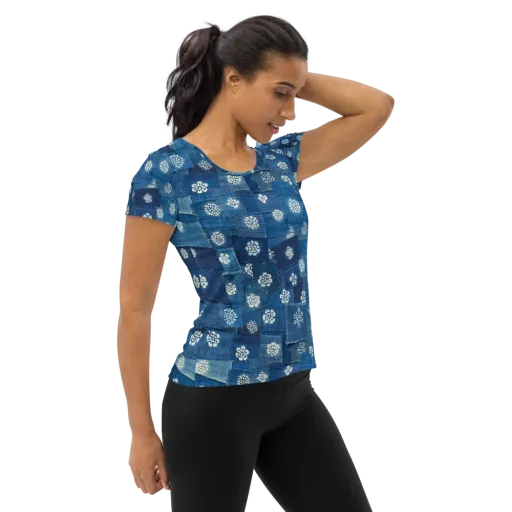 Sapphire Bloom on a Women's Athletic T-Shirt