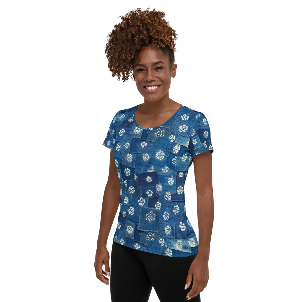 Sapphire Bloom on Women's Athletic T-Shirt — Left