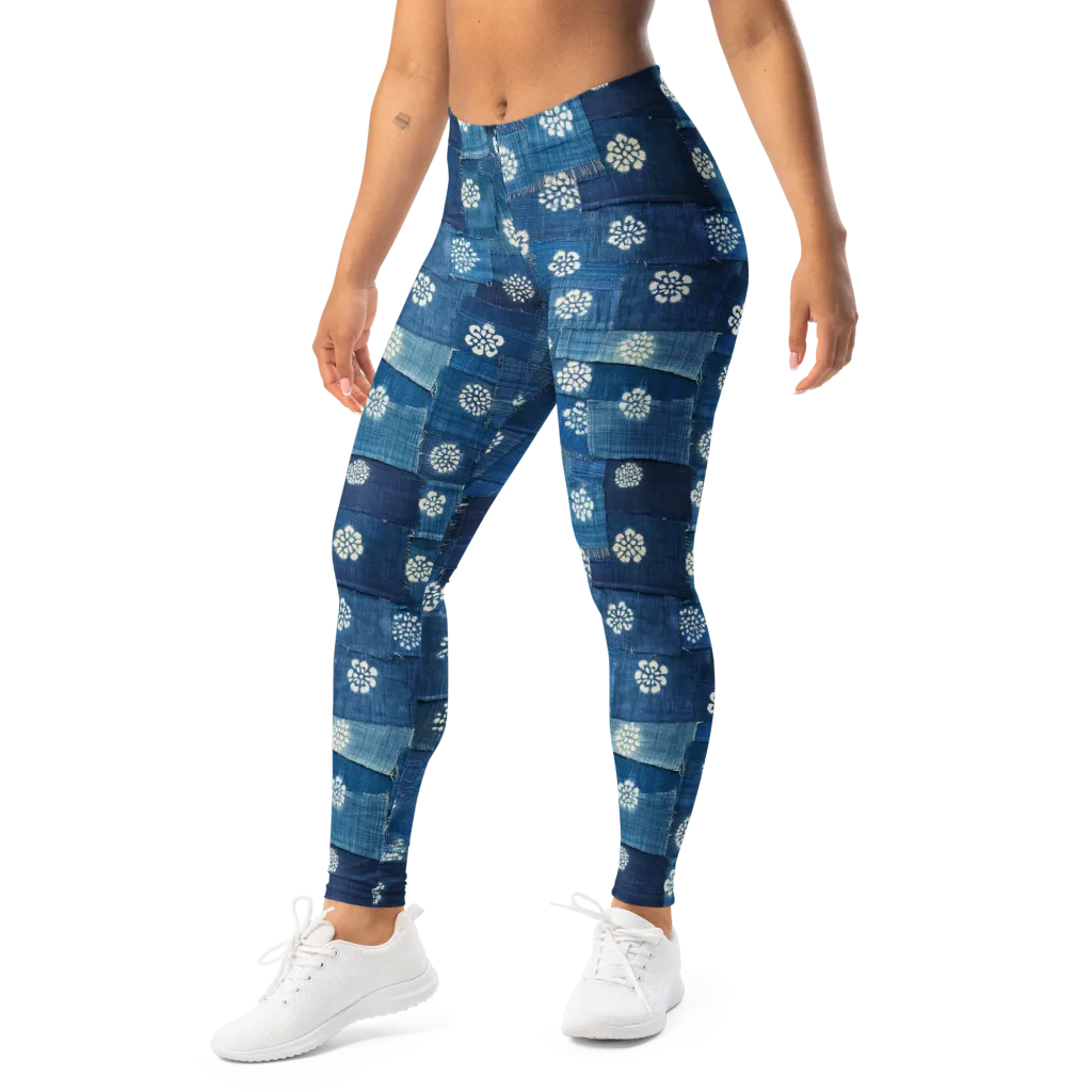 Sapphire Bloom on Leggings — Left Front