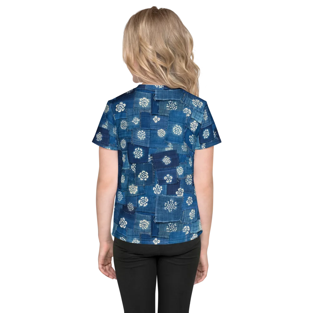 Sapphire Bloom on Kids Crew Neck T-Shirt — Back