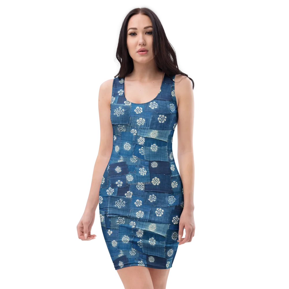 Sapphire Bloom on Bodycon Dress — Front