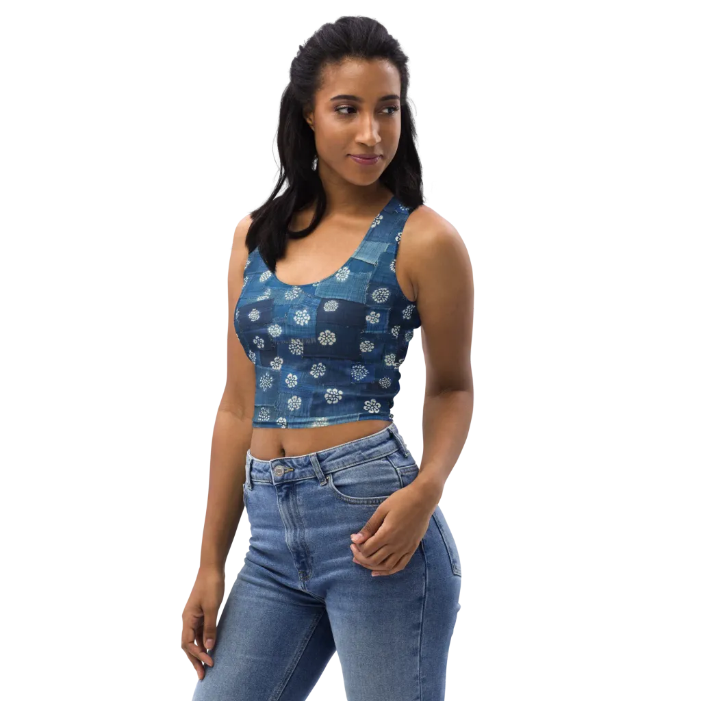 Sapphire Bloom on Crop Top — Left Front