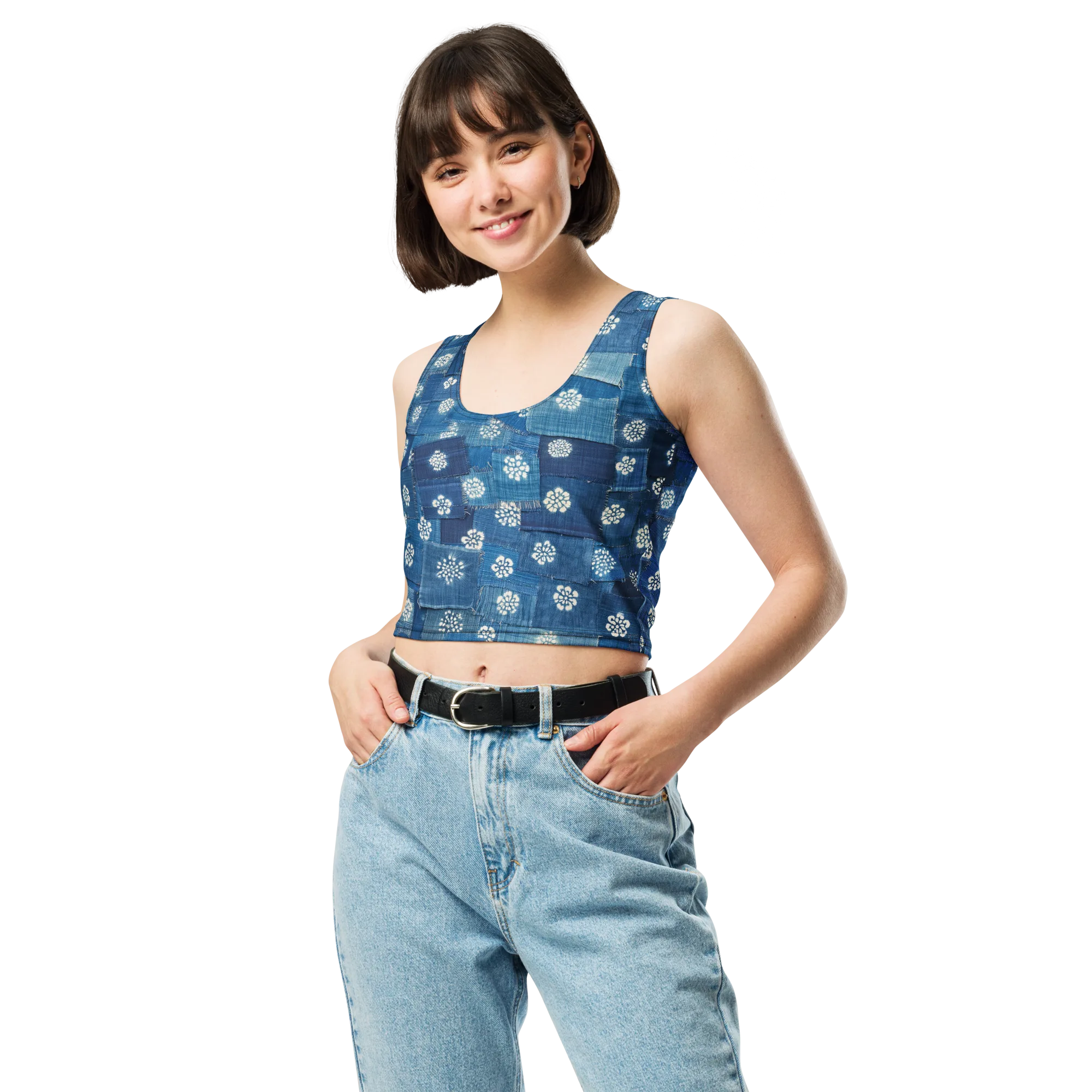 Sapphire Bloom on Crop Top — Front