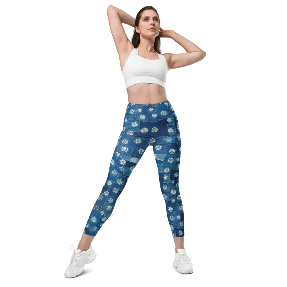 Sapphire Bloom on Leggings with Pockets — Front