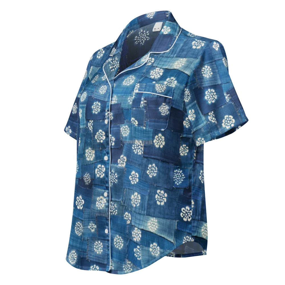 Sapphire Bloom on Women's Short Sleeve Pajama Top — Left Front