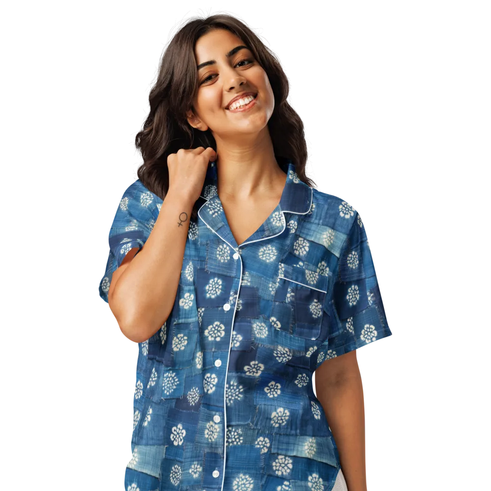 Sapphire Bloom on Women's Short Sleeve Pajama Top — Front