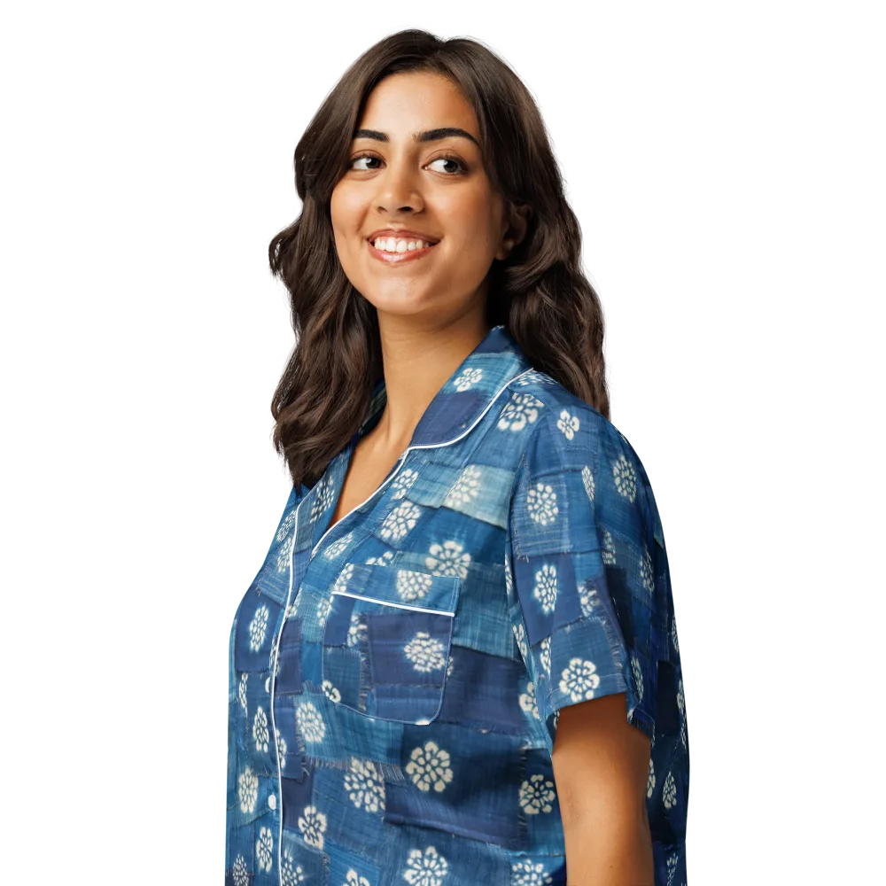 Sapphire Bloom on Women's Short Sleeve Pajama Top — Left Front