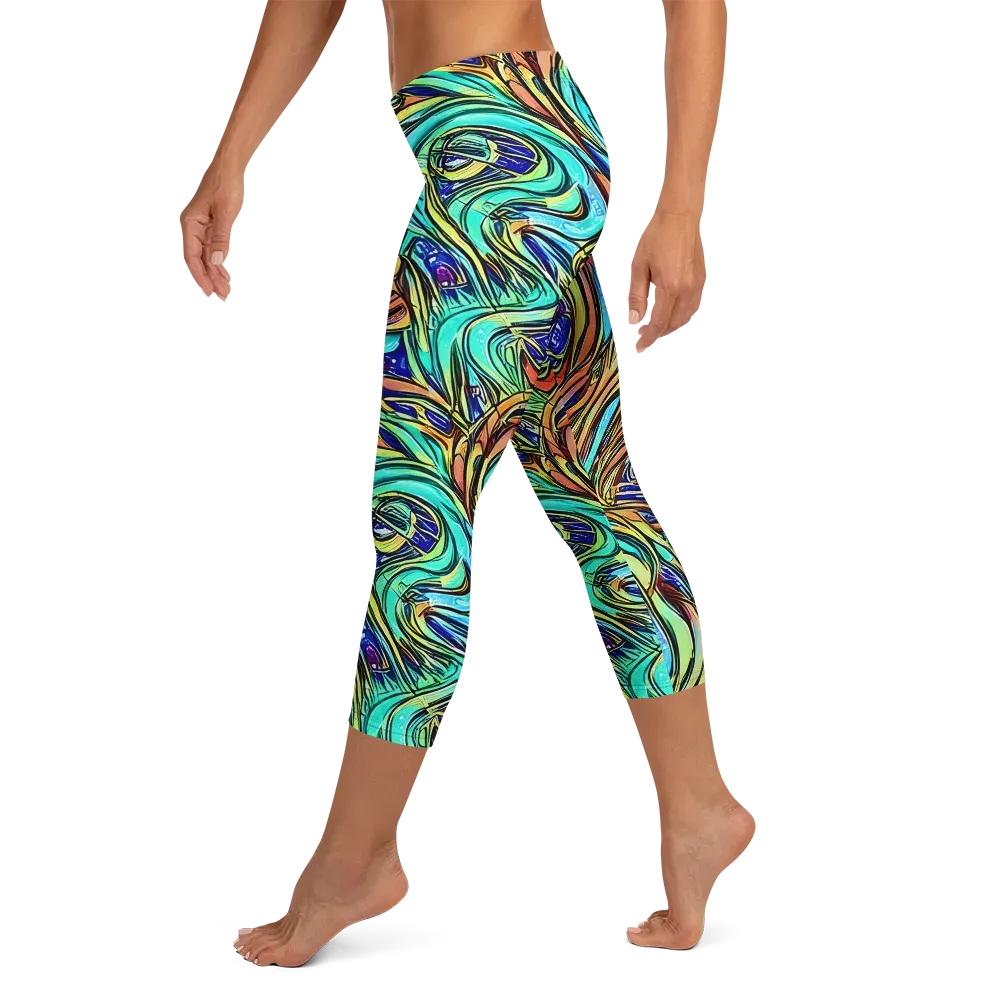 Cobalt Flow on Capri Leggings — Left