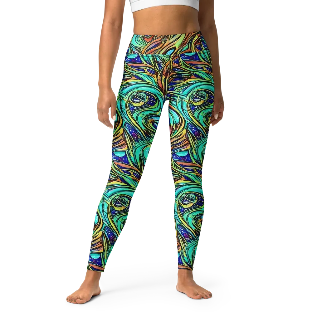 Cobalt Flow on Yoga Leggings — Front