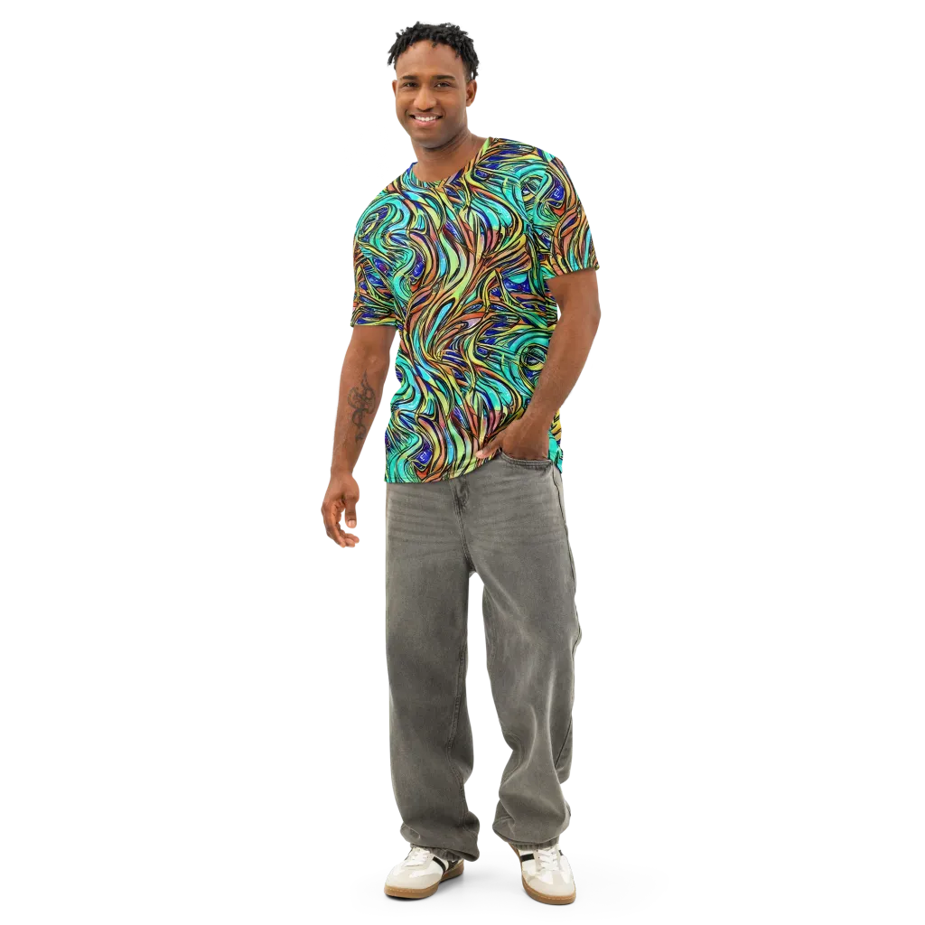 Cobalt Flow on Men's Cotton Crew Neck T-Shirt — Front