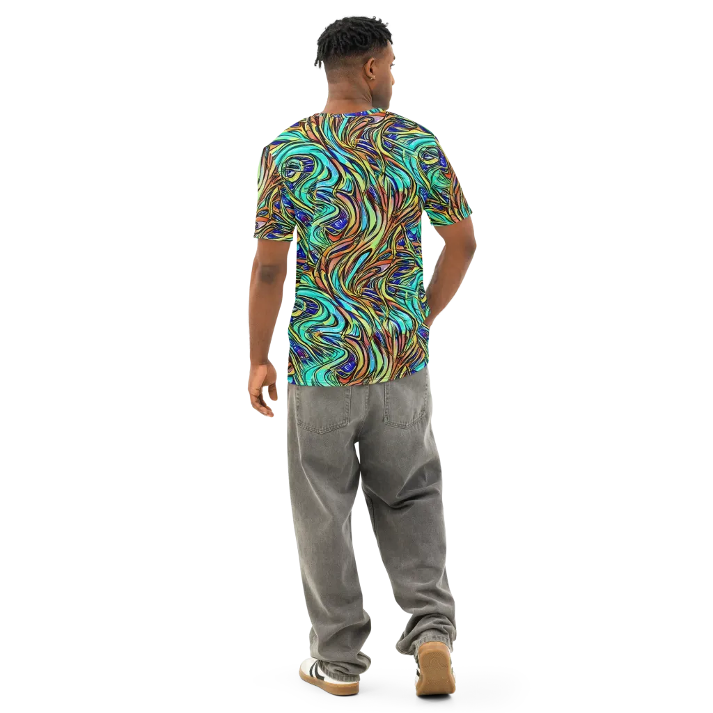 Cobalt Flow on Men's Cotton Crew Neck T-Shirt — Back