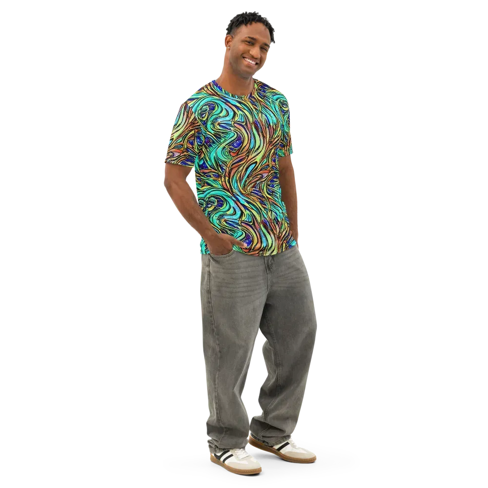 Cobalt Flow on Men's Cotton Crew Neck T-Shirt — Right Front