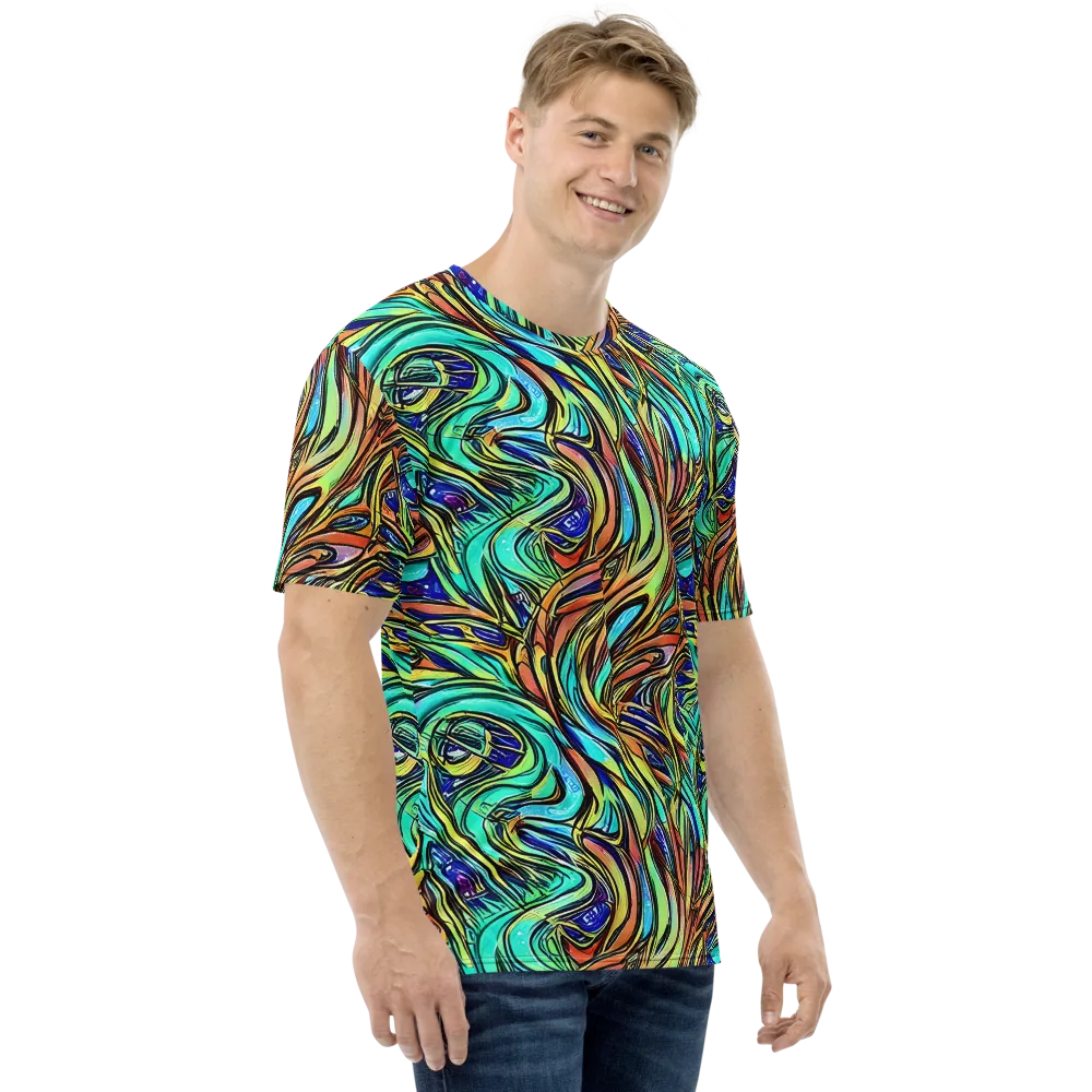 Cobalt Flow on Men's Crew Neck T-Shirt — Right