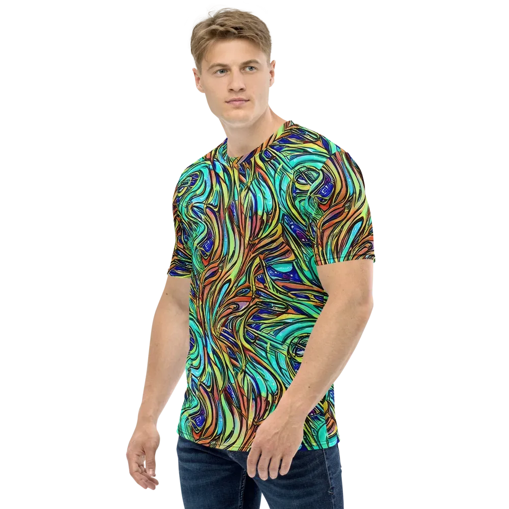 Cobalt Flow on Men's Crew Neck T-Shirt — Left