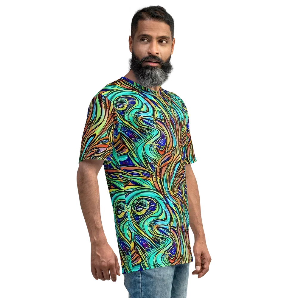 Cobalt Flow on Men's Crew Neck T-Shirt — Right
