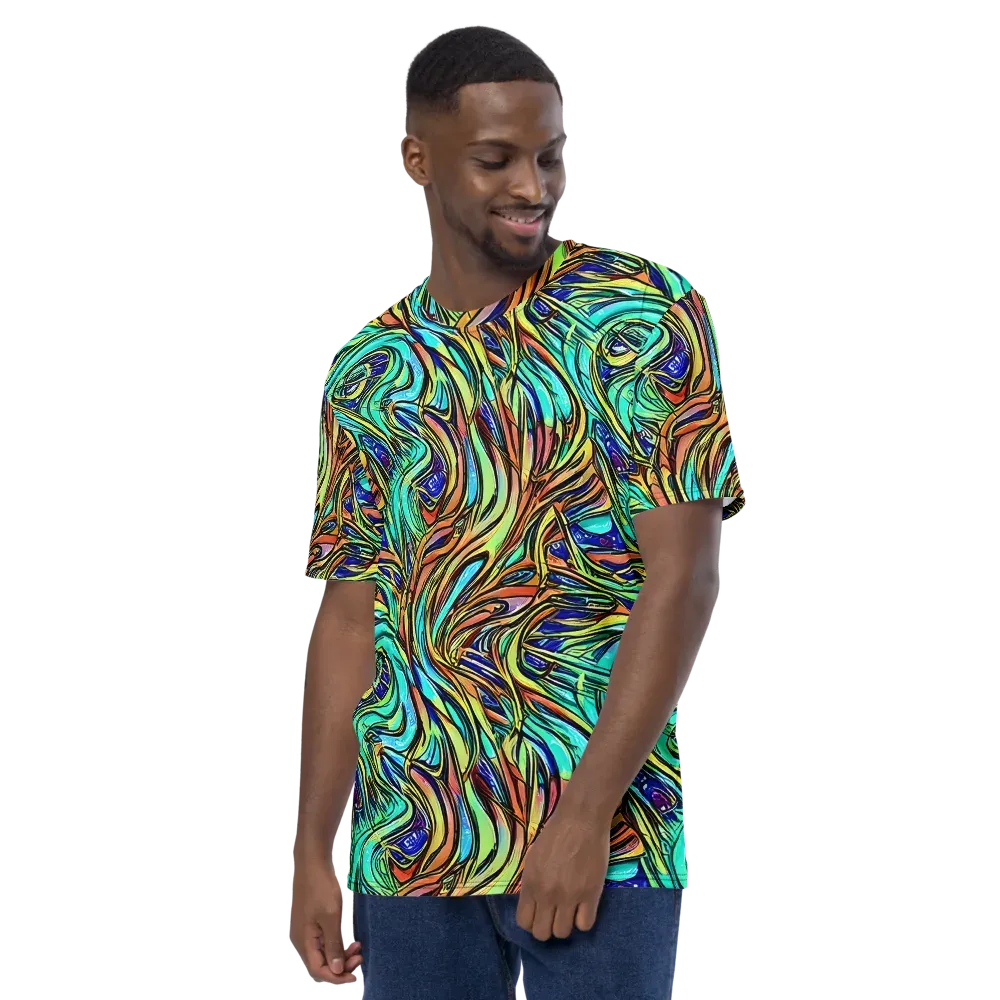 Cobalt Flow on Men's Crew Neck T-Shirt — Left