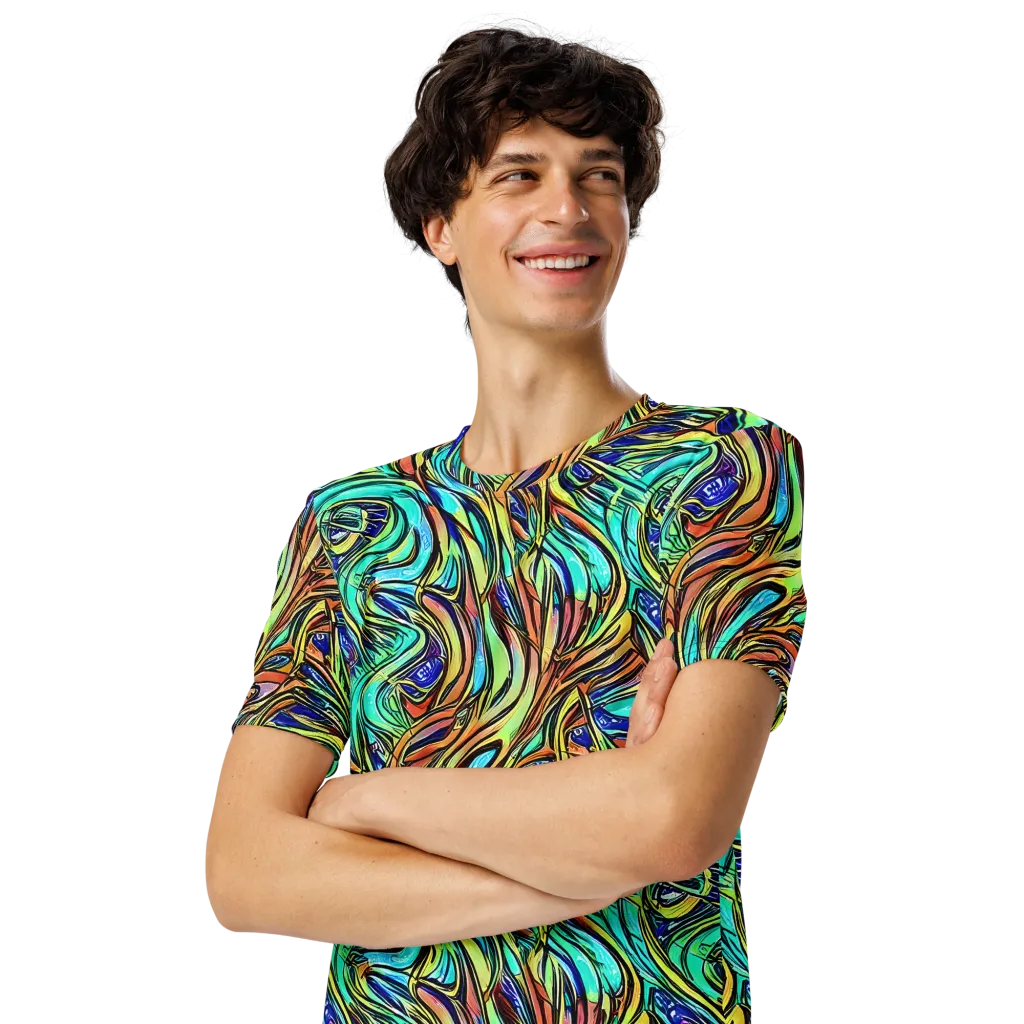 Cobalt Flow on Men's Crew Neck T-Shirt — Left Front
