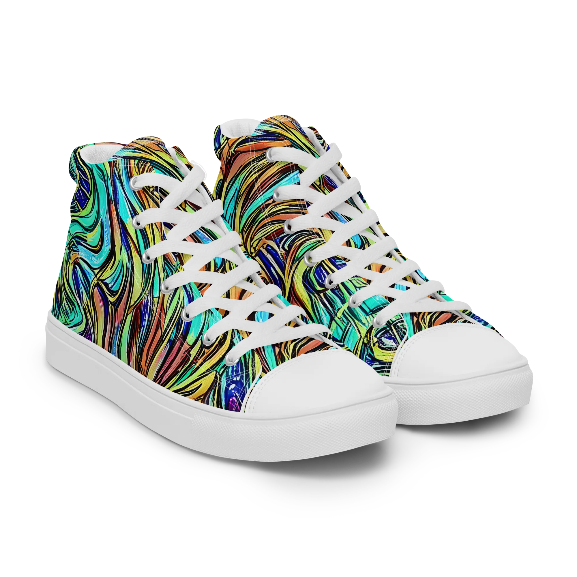 Cobalt Flow on Men's High Top Canvas Shoes — Right Front