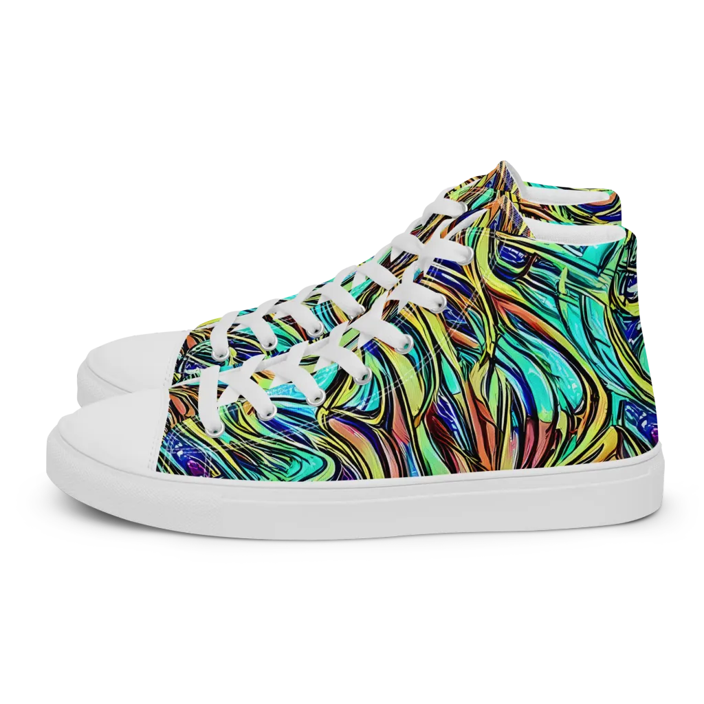 Cobalt Flow on Men's High Top Canvas Shoes — Left