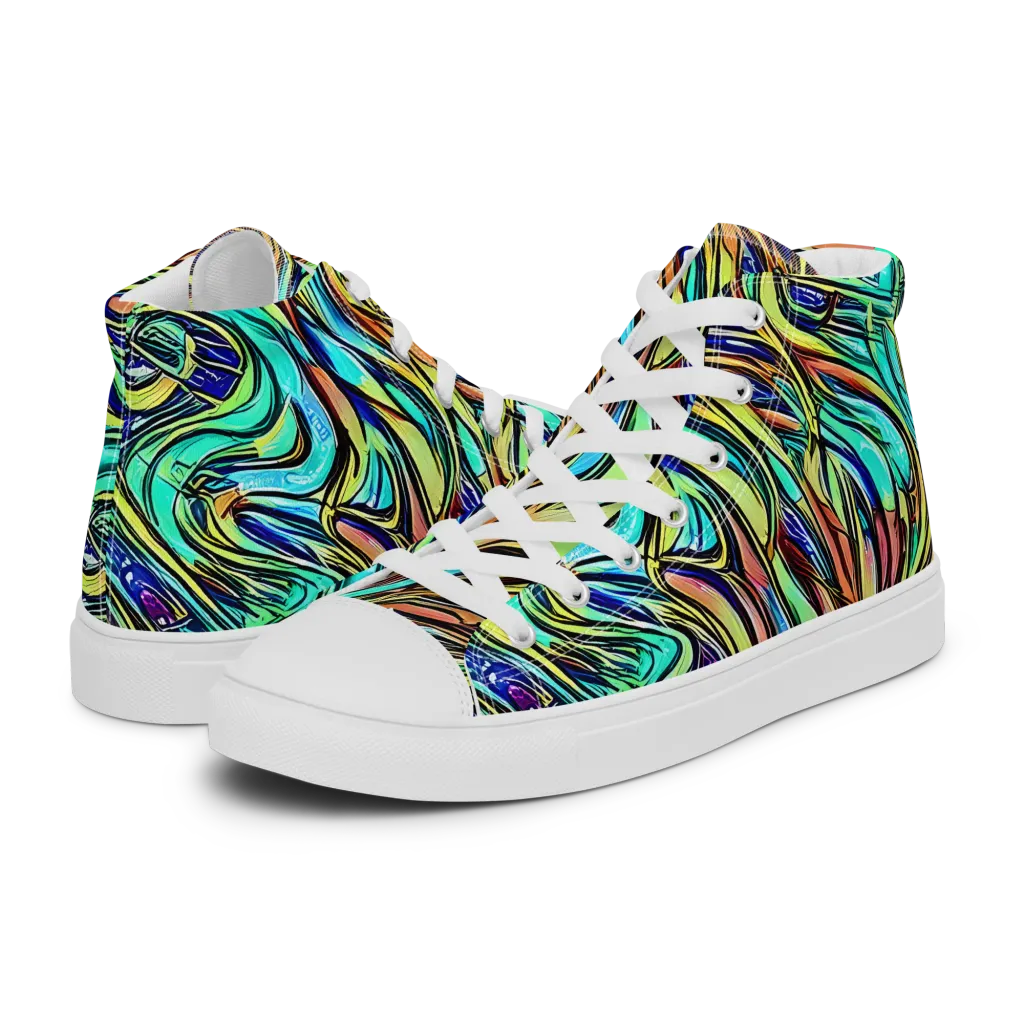 Cobalt Flow on Men's High Top Canvas Shoes — Left
