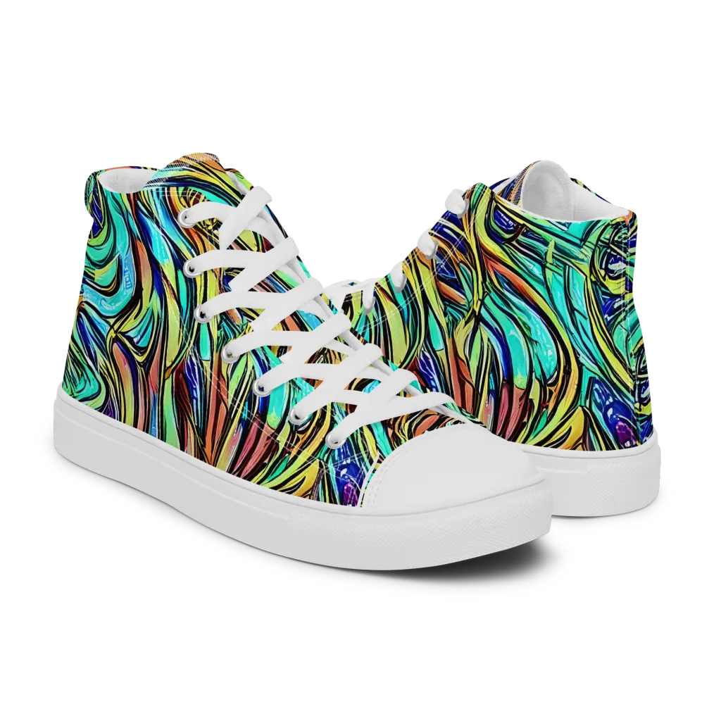 Cobalt Flow on Men's High Top Canvas Shoes — Right
