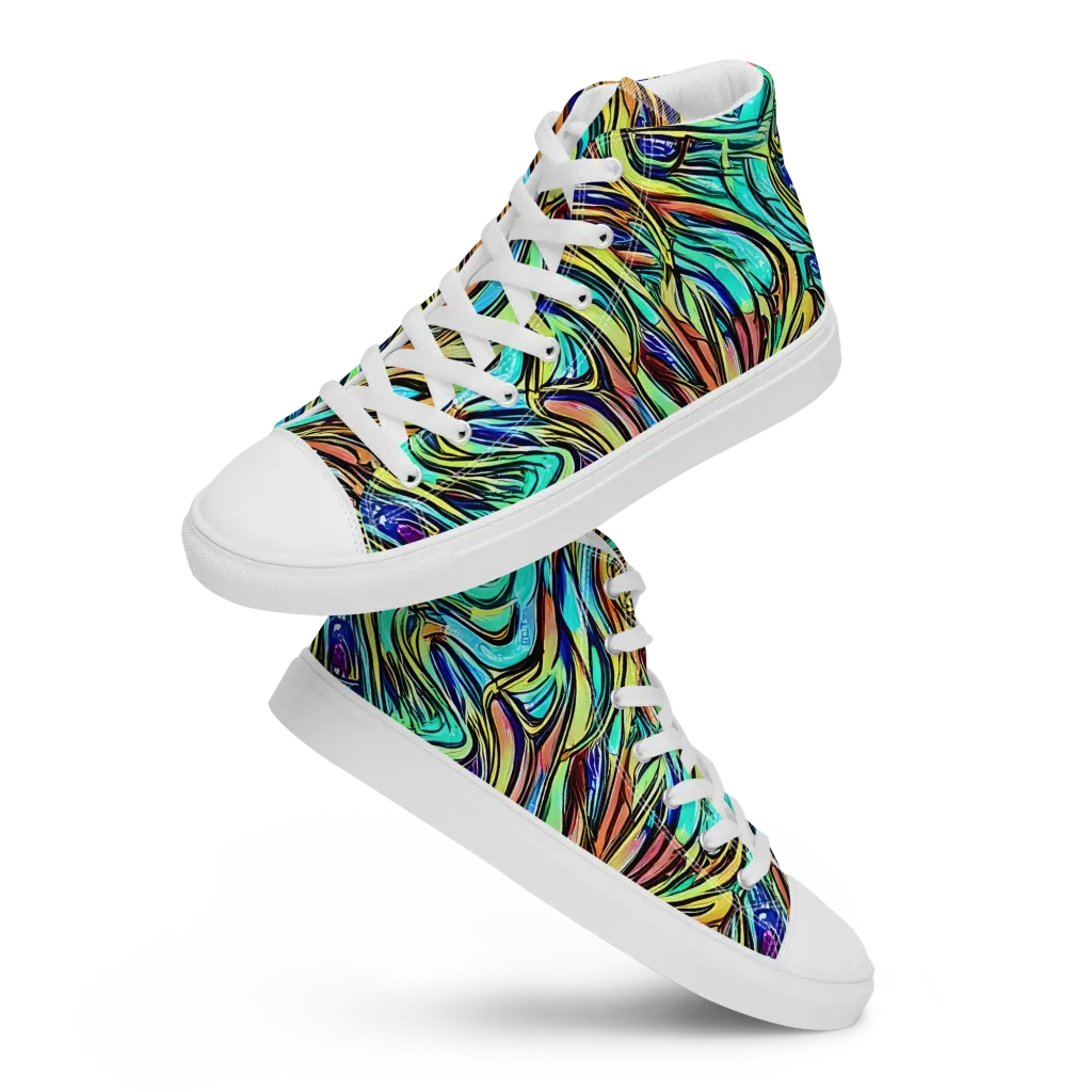 Cobalt Flow on Men's High Top Canvas Shoes — Front