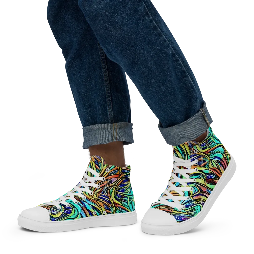 Cobalt Flow on Men's High Top Canvas Shoes — Left