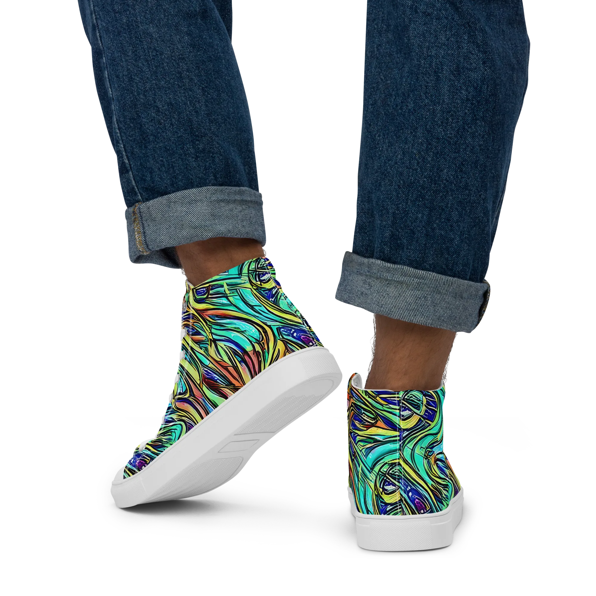 Cobalt Flow on Men's High Top Canvas Shoes — Back
