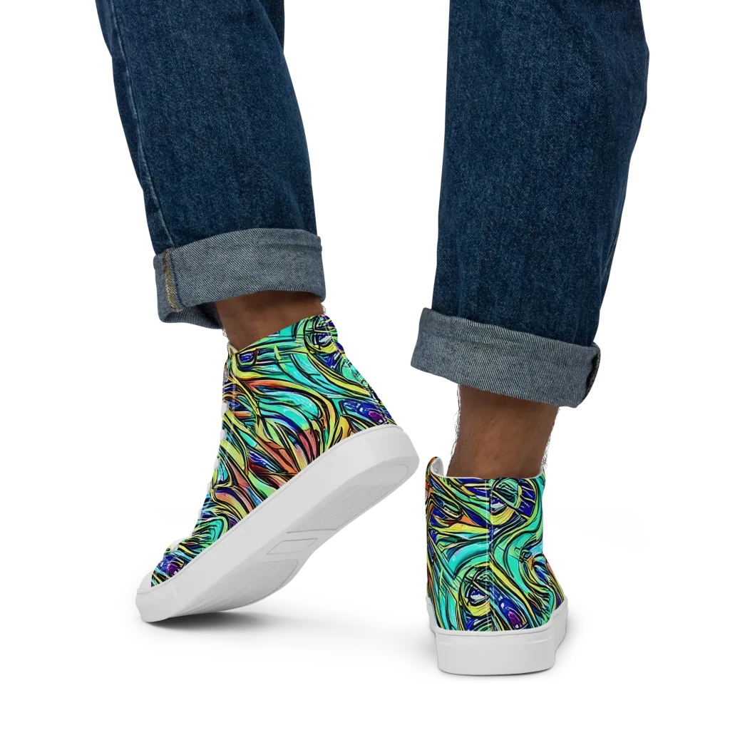 Cobalt Flow on Men's High Top Canvas Shoes — Back
