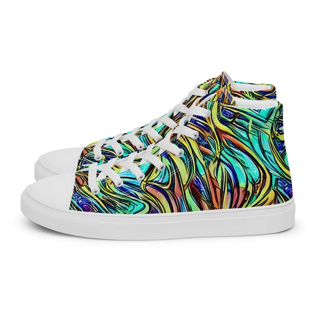 Cobalt Flow on Women's High Top Canvas Shoes — Left