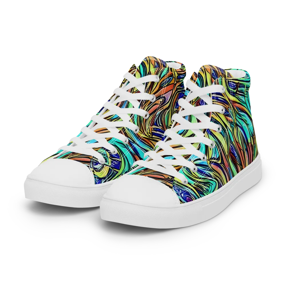 Cobalt Flow on Women's High Top Canvas Shoes — Left Front