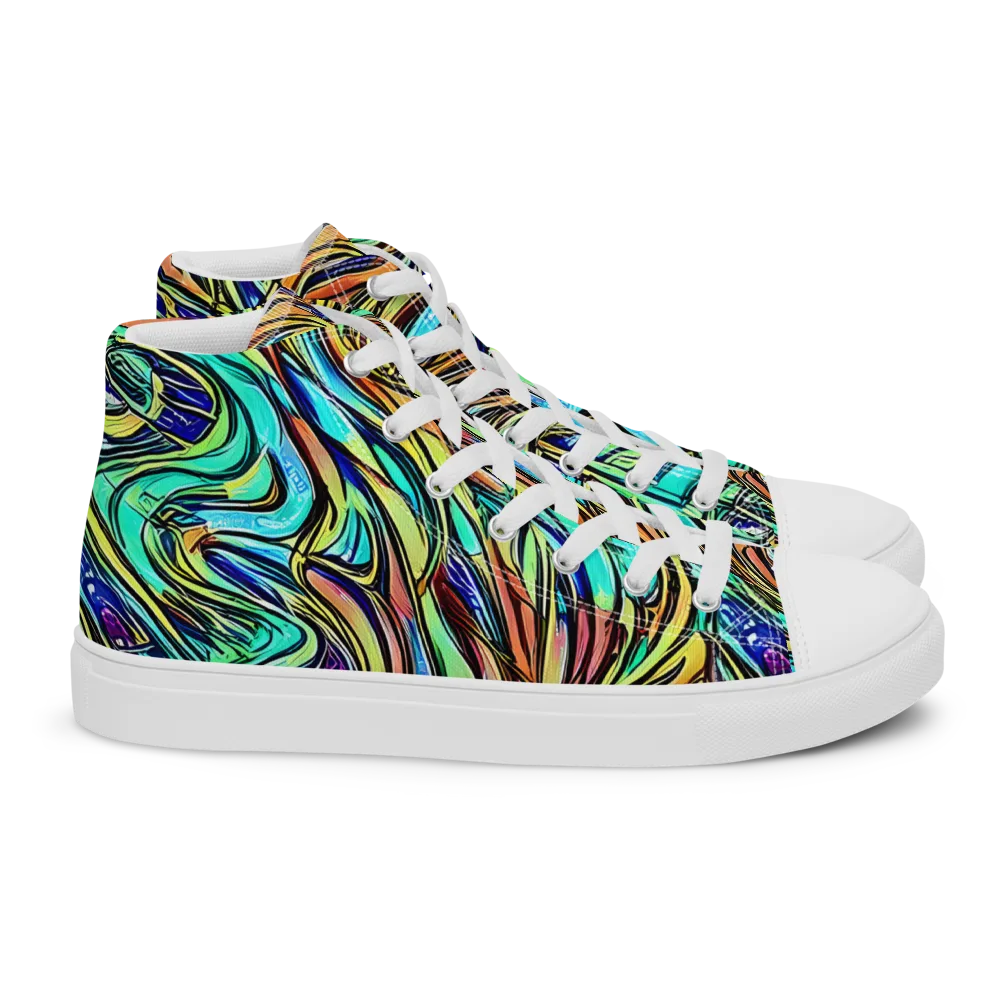 Cobalt Flow on Women's High Top Canvas Shoes — Right