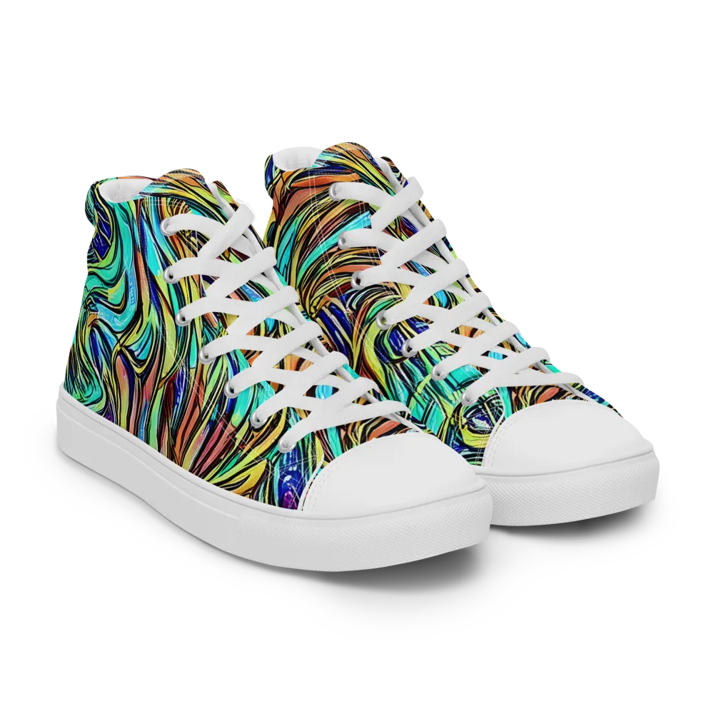 Cobalt Flow on Women's High Top Canvas Shoes — Right Front