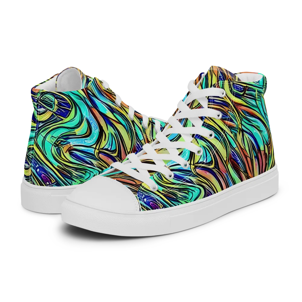 Cobalt Flow on Women's High Top Canvas Shoes — Left