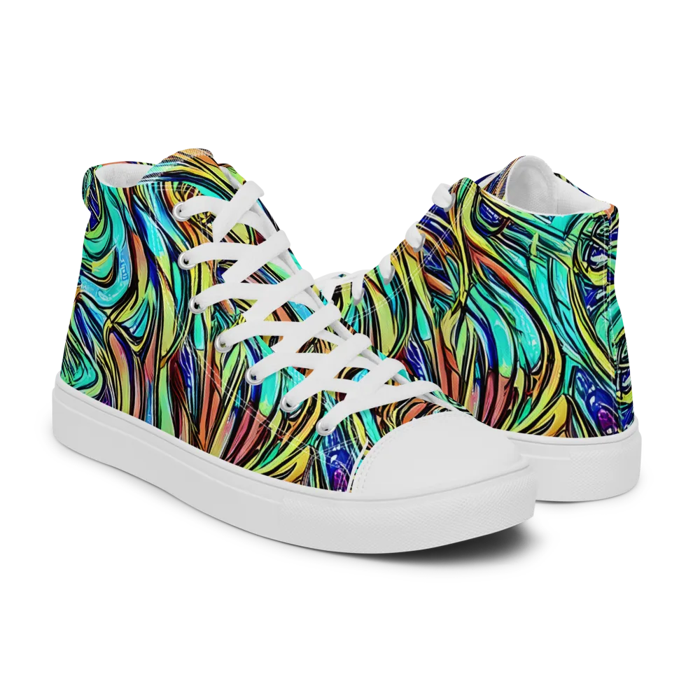 Cobalt Flow on Women's High Top Canvas Shoes — Right