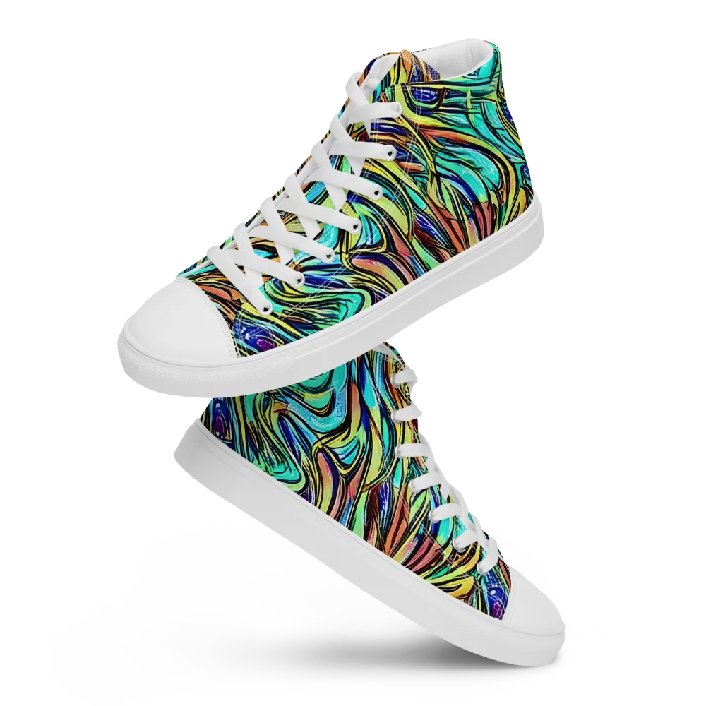 Cobalt Flow on Women's High Top Canvas Shoes — Front