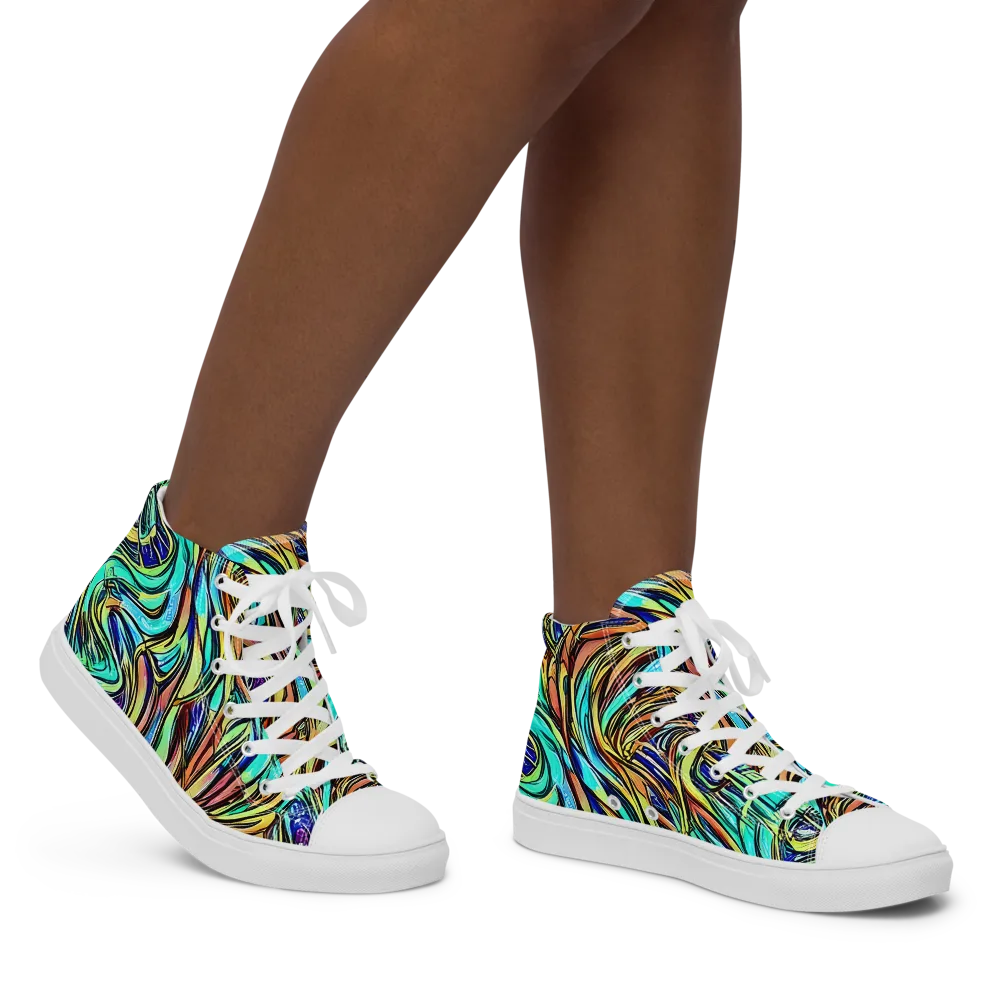 Cobalt Flow on Women's High Top Canvas Shoes — Right
