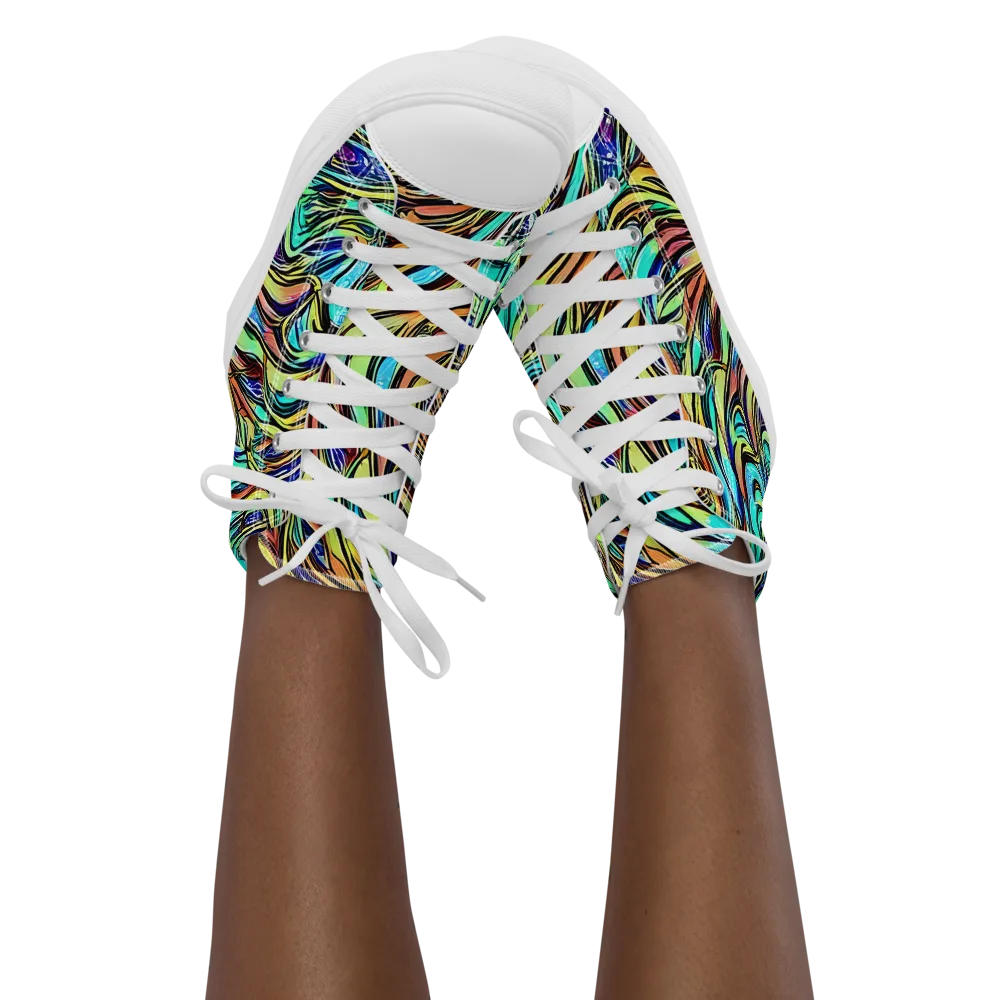 Cobalt Flow on Women's High Top Canvas Shoes — Front