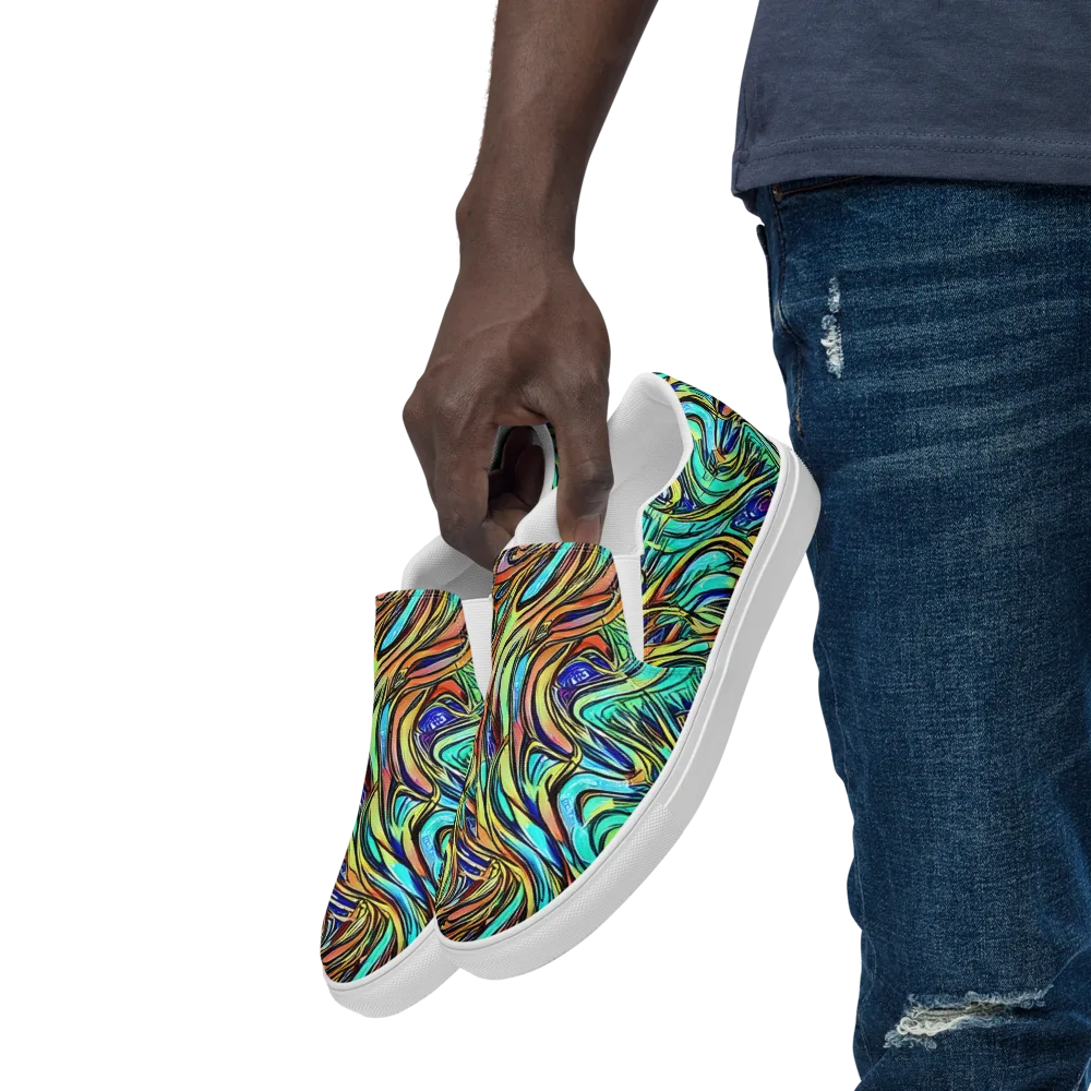 Cobalt Flow on Men's Slip-On Canvas Shoes — Left Front