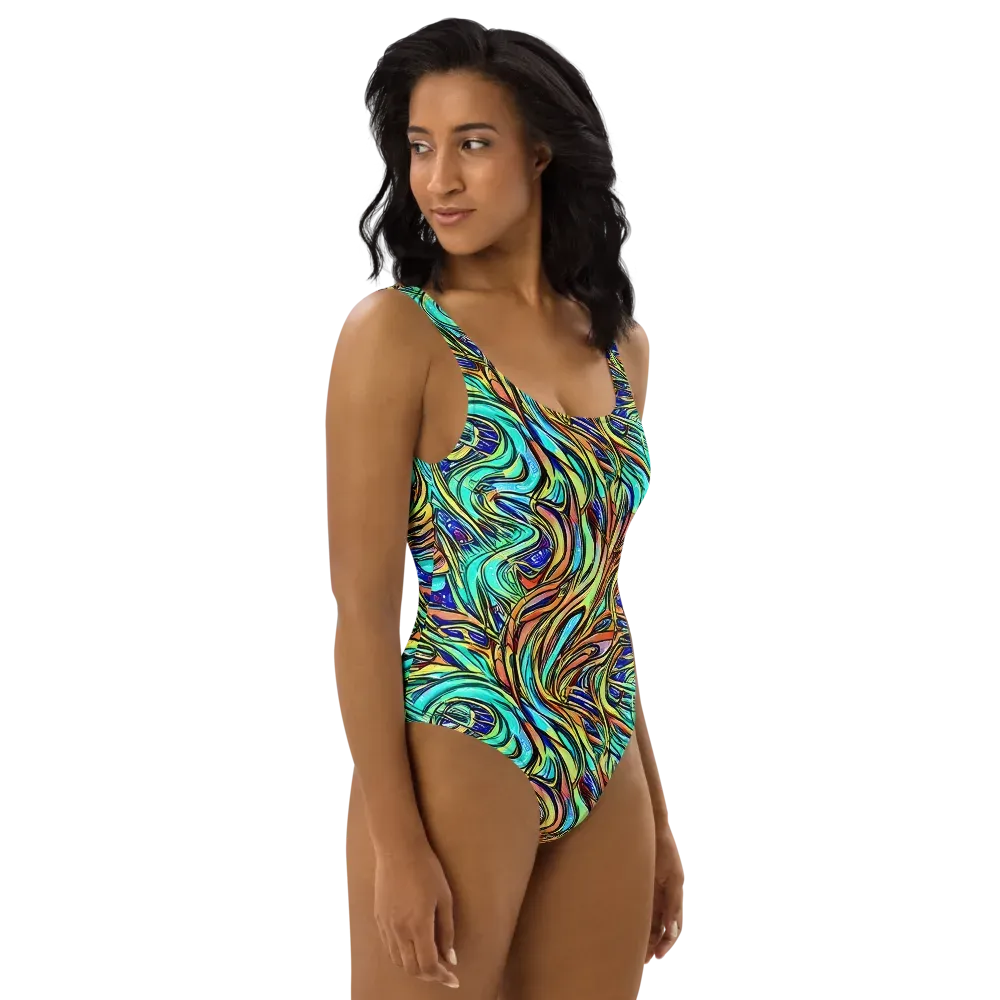 Cobalt Flow on One-Piece Swimsuit — Right