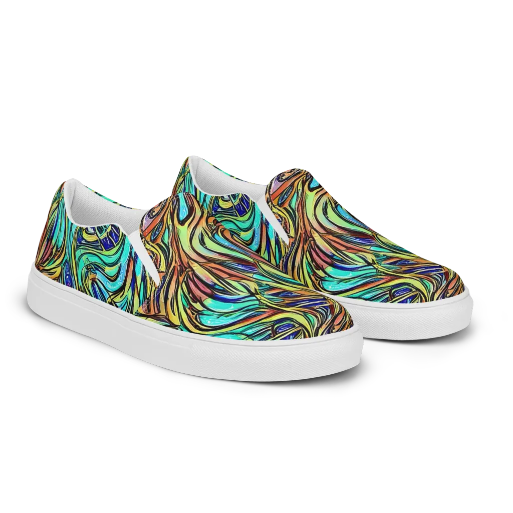 Cobalt Flow on Women's Slip-On Canvas Shoes — Right Front
