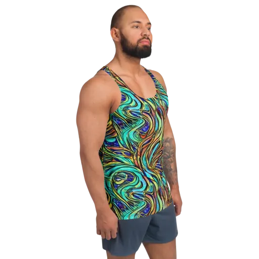 Cobalt Flow on a Men's Tank Top